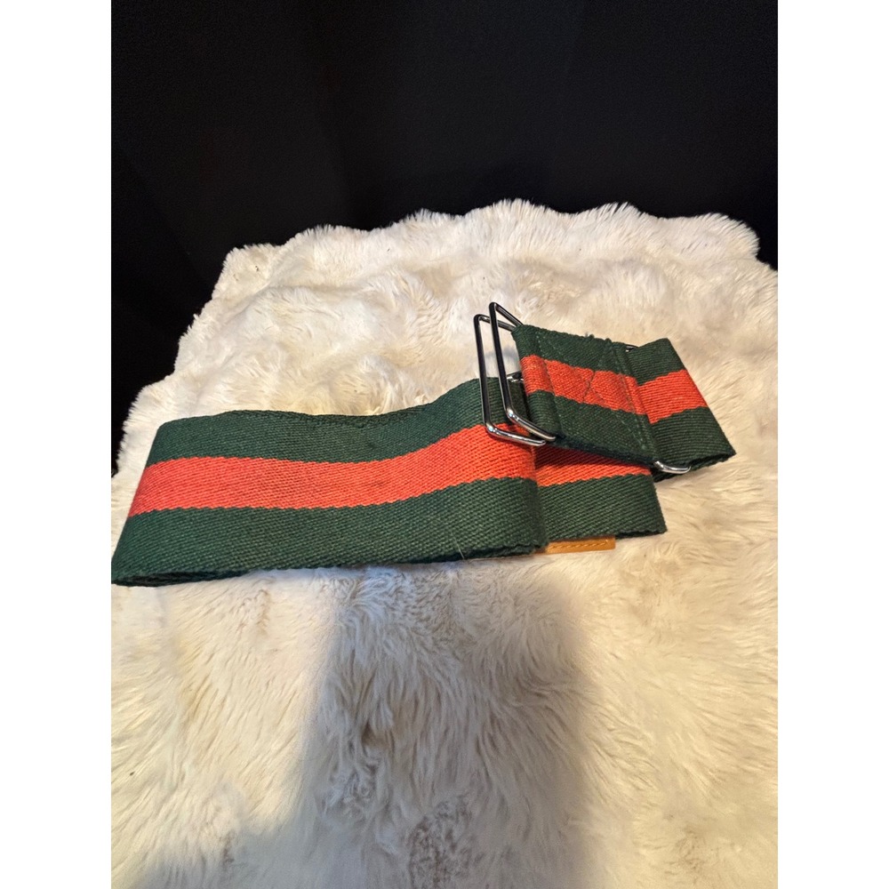 Vintage Green Red Striped Canvas Luggage Strap Adjustable Travel Belt ID Tag